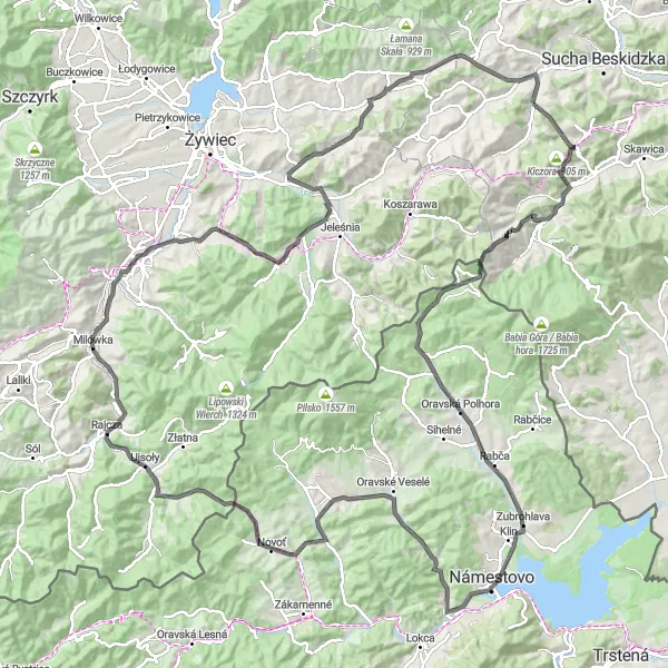 Map miniature of "Mountain Adventure Road Cycling" cycling inspiration in Małopolskie, Poland. Generated by Tarmacs.app cycling route planner