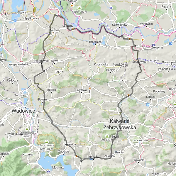 Miniatura mapy "Trasa szosowa przez Łączany i Sosnowice" - trasy rowerowej w Małopolskie, Poland. Wygenerowane przez planer tras rowerowych Tarmacs.app