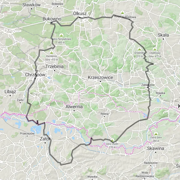 Map miniature of "The Majestic Grand Tour" cycling inspiration in Małopolskie, Poland. Generated by Tarmacs.app cycling route planner
