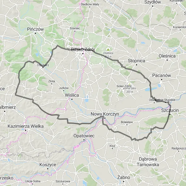 Map miniature of "Ksany Marzęcin Loop" cycling inspiration in Małopolskie, Poland. Generated by Tarmacs.app cycling route planner