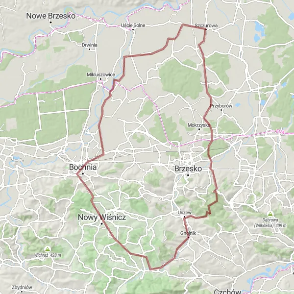 Map miniature of "Gravel Adventure in Małopolskie's Highlands" cycling inspiration in Małopolskie, Poland. Generated by Tarmacs.app cycling route planner