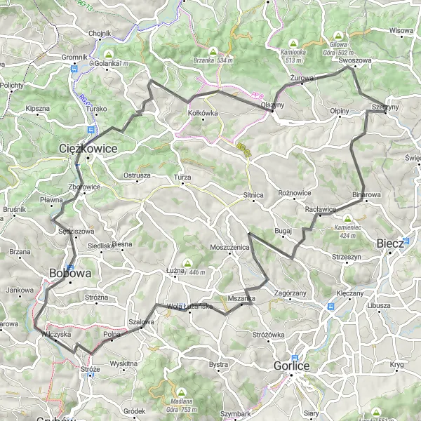 Map miniature of "The Historic Journey through Małopolskie" cycling inspiration in Małopolskie, Poland. Generated by Tarmacs.app cycling route planner