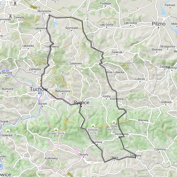 Map miniature of "The Scenic Route through Małopolskie" cycling inspiration in Małopolskie, Poland. Generated by Tarmacs.app cycling route planner