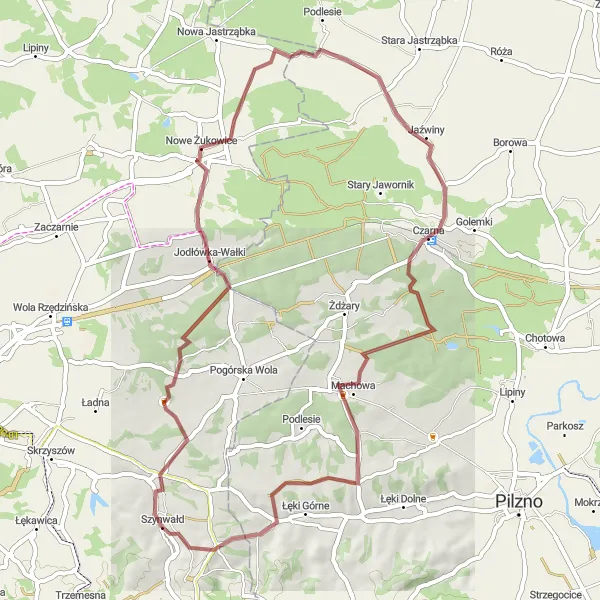 Map miniature of "Jodłówka-Wałki Gravel Tour" cycling inspiration in Małopolskie, Poland. Generated by Tarmacs.app cycling route planner