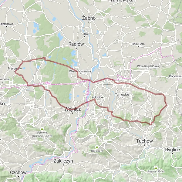 Map miniature of "Trzemeska Góra Loop" cycling inspiration in Małopolskie, Poland. Generated by Tarmacs.app cycling route planner