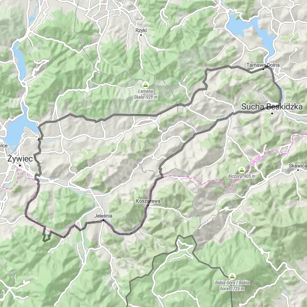 Map miniature of "The Legendary Road" cycling inspiration in Małopolskie, Poland. Generated by Tarmacs.app cycling route planner