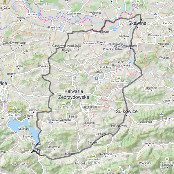 Miniatura mapy "Sceniczna trasa wzdłuż Beskidów" - trasy rowerowej w Małopolskie, Poland. Wygenerowane przez planer tras rowerowych Tarmacs.app