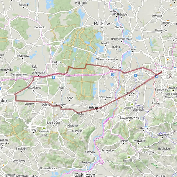 Map miniature of "Hills and Forests" cycling inspiration in Małopolskie, Poland. Generated by Tarmacs.app cycling route planner