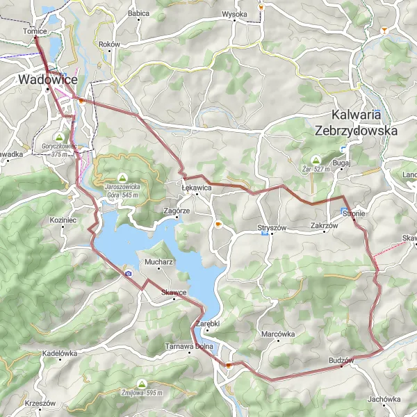 Map miniature of "Klecza Gorna and Budzow Exploration" cycling inspiration in Małopolskie, Poland. Generated by Tarmacs.app cycling route planner