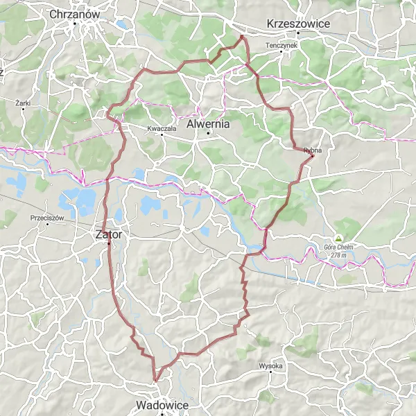Miniatura mapy "Trasa gravelowa: Przez Radoczę i Wielką Górę" - trasy rowerowej w Małopolskie, Poland. Wygenerowane przez planer tras rowerowych Tarmacs.app