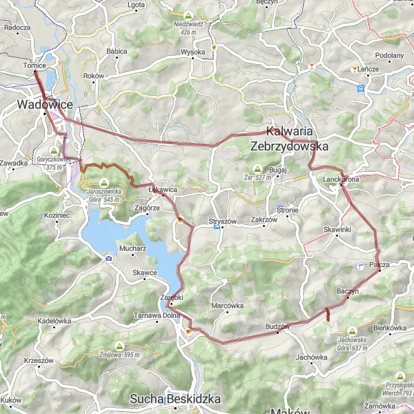 Miniatura mapy "Trasa Rowerowa Gravel do Wadowic" - trasy rowerowej w Małopolskie, Poland. Wygenerowane przez planer tras rowerowych Tarmacs.app