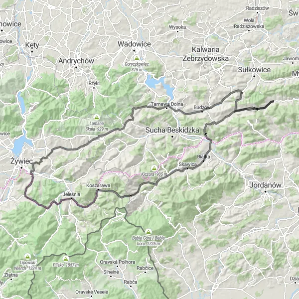 Map miniature of "Scenic Road Cycling Tour around Trzebunia" cycling inspiration in Małopolskie, Poland. Generated by Tarmacs.app cycling route planner