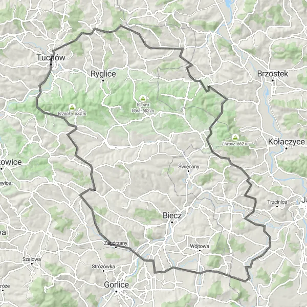 Map miniature of "The Mazovian Loop" cycling inspiration in Małopolskie, Poland. Generated by Tarmacs.app cycling route planner