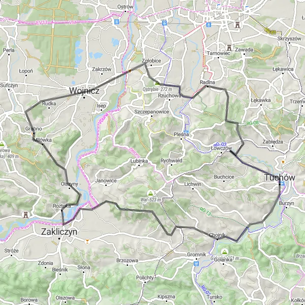 Map miniature of "Lubaszowa Circuit" cycling inspiration in Małopolskie, Poland. Generated by Tarmacs.app cycling route planner