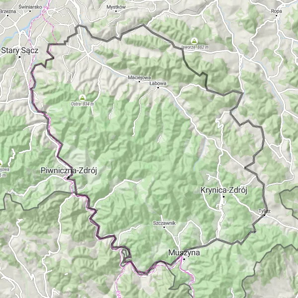 Map miniature of "Magical Beskid Road Trip" cycling inspiration in Małopolskie, Poland. Generated by Tarmacs.app cycling route planner