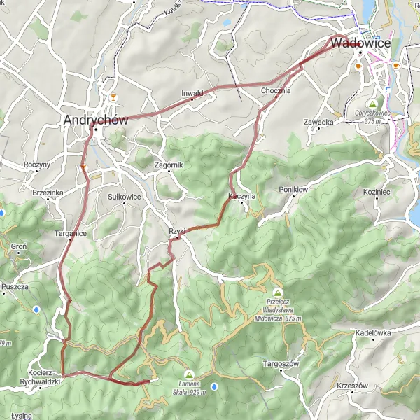 Miniatura mapy "Trasa Gravelowa do Zacisznego" - trasy rowerowej w Małopolskie, Poland. Wygenerowane przez planer tras rowerowych Tarmacs.app