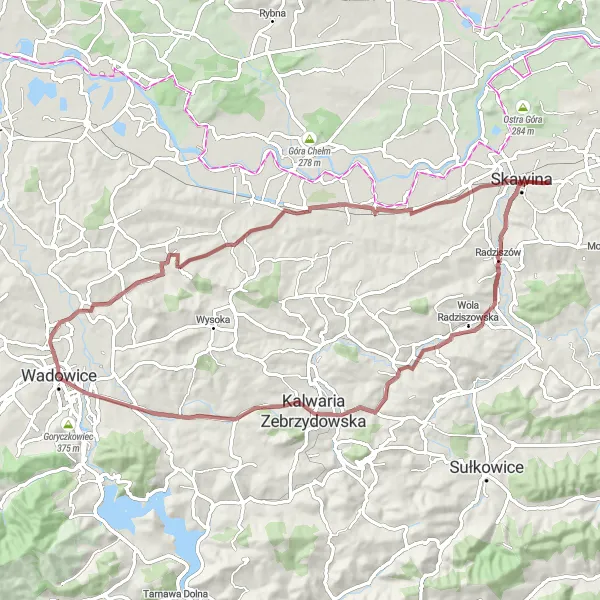 Miniatura mapy "Gravelowa wyprawa w okolicach Wadowic" - trasy rowerowej w Małopolskie, Poland. Wygenerowane przez planer tras rowerowych Tarmacs.app