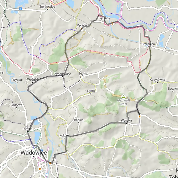 Miniatura mapy "Trasa szosowa Zygodowice - Roków" - trasy rowerowej w Małopolskie, Poland. Wygenerowane przez planer tras rowerowych Tarmacs.app