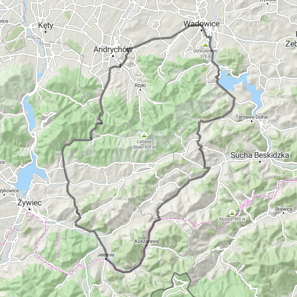 Miniatura mapy "Trasa dookoła Małopolski" - trasy rowerowej w Małopolskie, Poland. Wygenerowane przez planer tras rowerowych Tarmacs.app