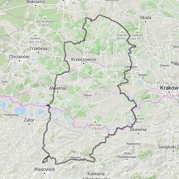 Map miniature of "The Bachowice Grand Tour" cycling inspiration in Małopolskie, Poland. Generated by Tarmacs.app cycling route planner