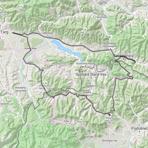 Map miniature of "Dunajec River Adventure" cycling inspiration in Małopolskie, Poland. Generated by Tarmacs.app cycling route planner