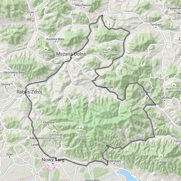 Map miniature of "Tatra Mountains Challenge" cycling inspiration in Małopolskie, Poland. Generated by Tarmacs.app cycling route planner