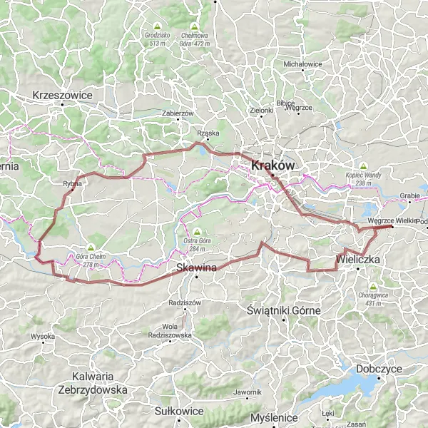 Miniatura mapy "Trasa Wieliczka Adventure" - trasy rowerowej w Małopolskie, Poland. Wygenerowane przez planer tras rowerowych Tarmacs.app