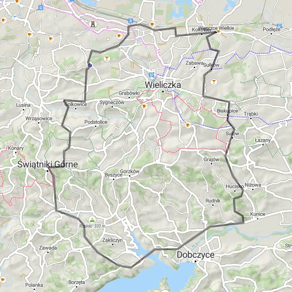 Miniatura mapy "Trasa szosowa przez Brzączowice i Fort 50½ O "Kosocice"" - trasy rowerowej w Małopolskie, Poland. Wygenerowane przez planer tras rowerowych Tarmacs.app