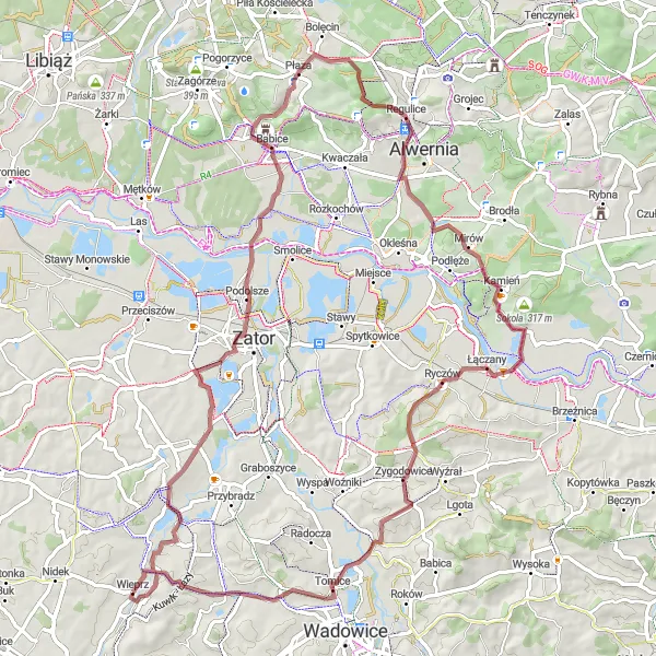 Miniatura mapy "Sceniczna trasa gravelowa przez Regulice i Zygodowice" - trasy rowerowej w Małopolskie, Poland. Wygenerowane przez planer tras rowerowych Tarmacs.app