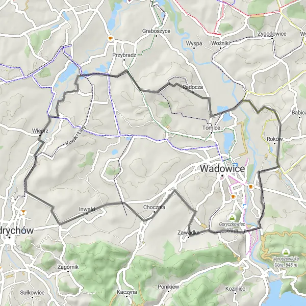 Miniatura mapy "Trasa do Radoczy przez Jaroszowice" - trasy rowerowej w Małopolskie, Poland. Wygenerowane przez planer tras rowerowych Tarmacs.app