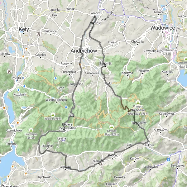 Miniatura mapy "Beskidzka Trasa Łazowa" - trasy rowerowej w Małopolskie, Poland. Wygenerowane przez planer tras rowerowych Tarmacs.app