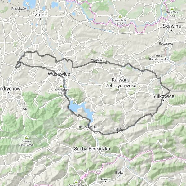 Miniatura mapy "Trasa wokół Wadowic" - trasy rowerowej w Małopolskie, Poland. Wygenerowane przez planer tras rowerowych Tarmacs.app