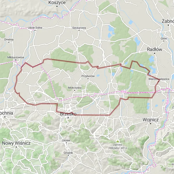 Map miniature of "Vistula Valley Gravel Tour" cycling inspiration in Małopolskie, Poland. Generated by Tarmacs.app cycling route planner