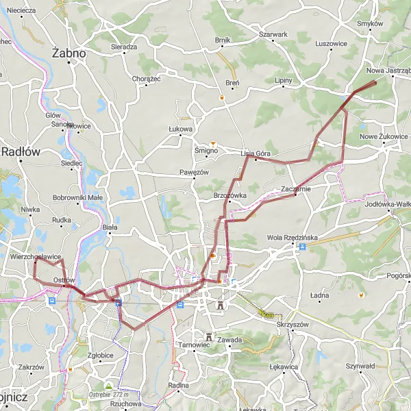Map miniature of "Tarnów to Wierzchosławice Gravel Adventure" cycling inspiration in Małopolskie, Poland. Generated by Tarmacs.app cycling route planner