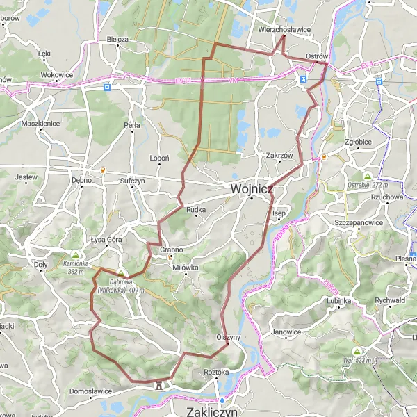 Miniatura mapy "Trasa Panieńska Góra - Wierzchosławice" - trasy rowerowej w Małopolskie, Poland. Wygenerowane przez planer tras rowerowych Tarmacs.app