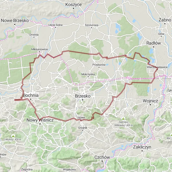 Miniatura mapy "Trasa Dębno - Wierzchosławice" - trasy rowerowej w Małopolskie, Poland. Wygenerowane przez planer tras rowerowych Tarmacs.app