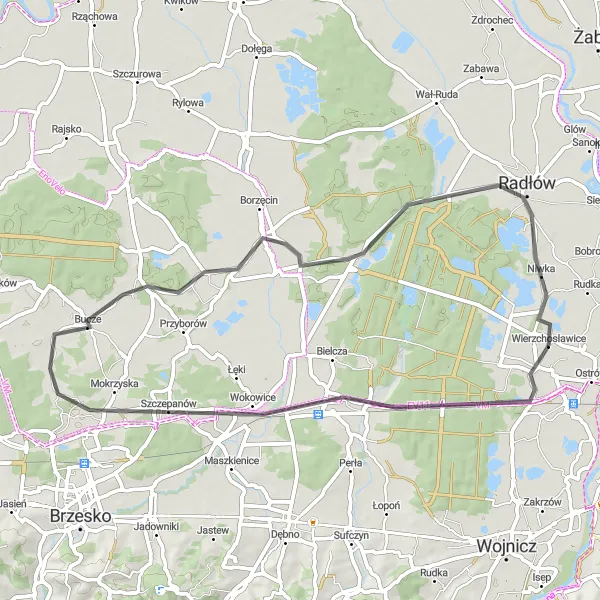 Map miniature of "Wertz to Wierzchosławice Loop" cycling inspiration in Małopolskie, Poland. Generated by Tarmacs.app cycling route planner