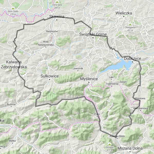 Map miniature of "Gródek and Sosnowice Loop" cycling inspiration in Małopolskie, Poland. Generated by Tarmacs.app cycling route planner