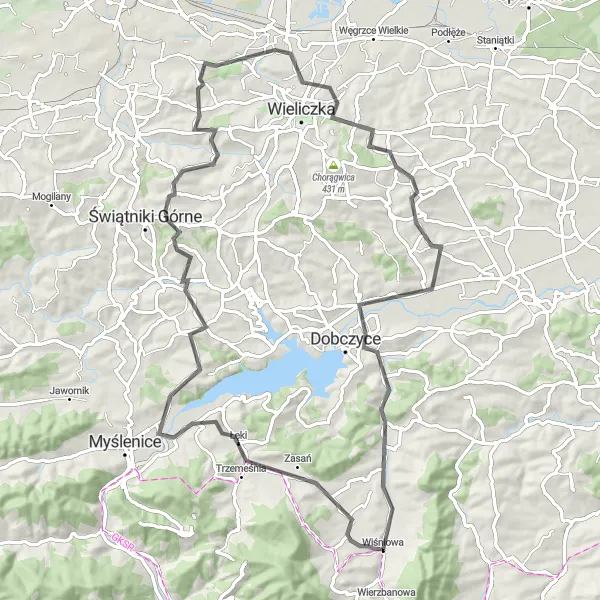 Miniatura mapy "Trasa przez Ostrysz i Czasław" - trasy rowerowej w Małopolskie, Poland. Wygenerowane przez planer tras rowerowych Tarmacs.app