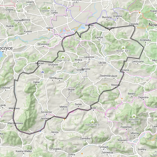 Miniatura mapy "Szlak rowerowy przez okolice Wiśniowej" - trasy rowerowej w Małopolskie, Poland. Wygenerowane przez planer tras rowerowych Tarmacs.app