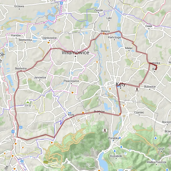 Miniatura mapy "Trasa Kozy - Bestwina" - trasy rowerowej w Małopolskie, Poland. Wygenerowane przez planer tras rowerowych Tarmacs.app
