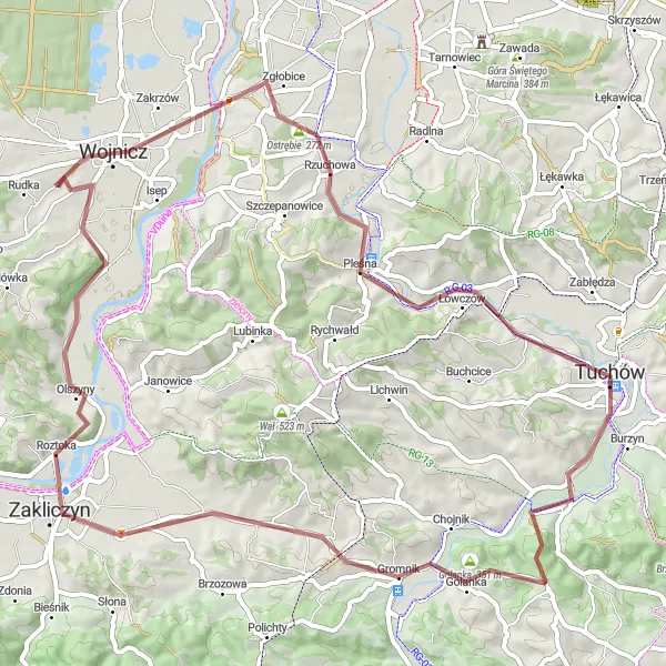 Map miniature of "The Gravel Loop" cycling inspiration in Małopolskie, Poland. Generated by Tarmacs.app cycling route planner