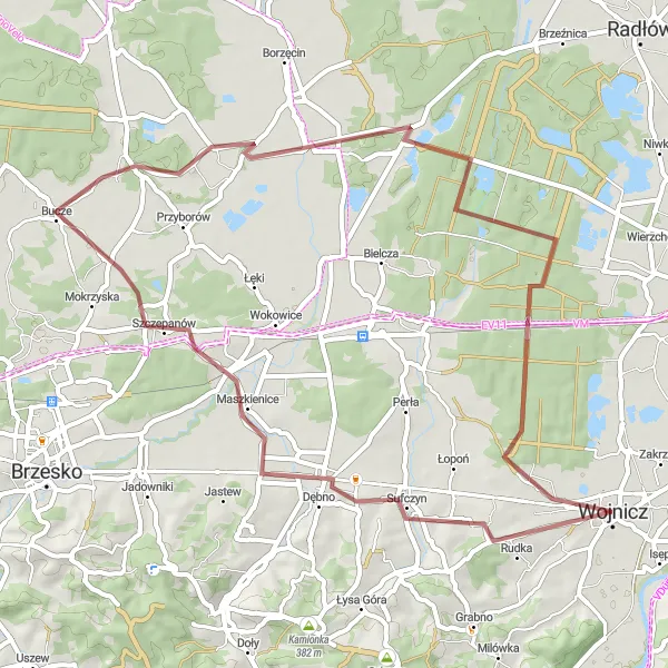 Map miniature of "The Gravel Adventure" cycling inspiration in Małopolskie, Poland. Generated by Tarmacs.app cycling route planner