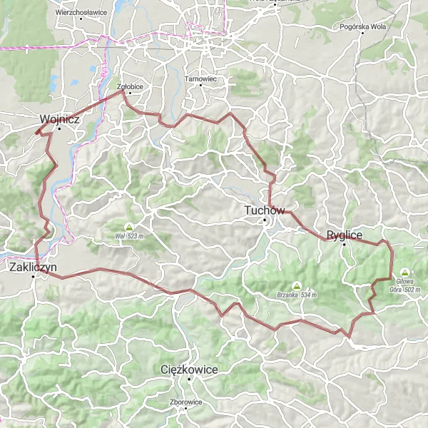 Miniatura mapy "Trasa rowerowa gravel blisko Wojnicza" - trasy rowerowej w Małopolskie, Poland. Wygenerowane przez planer tras rowerowych Tarmacs.app