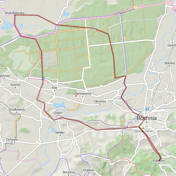 Miniatura mapy "Trasa rowerowa dla miłośników szutrowych wypraw" - trasy rowerowej w Małopolskie, Poland. Wygenerowane przez planer tras rowerowych Tarmacs.app