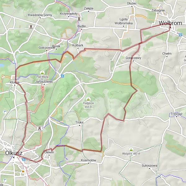 Map miniature of "Gravel Adventure" cycling inspiration in Małopolskie, Poland. Generated by Tarmacs.app cycling route planner