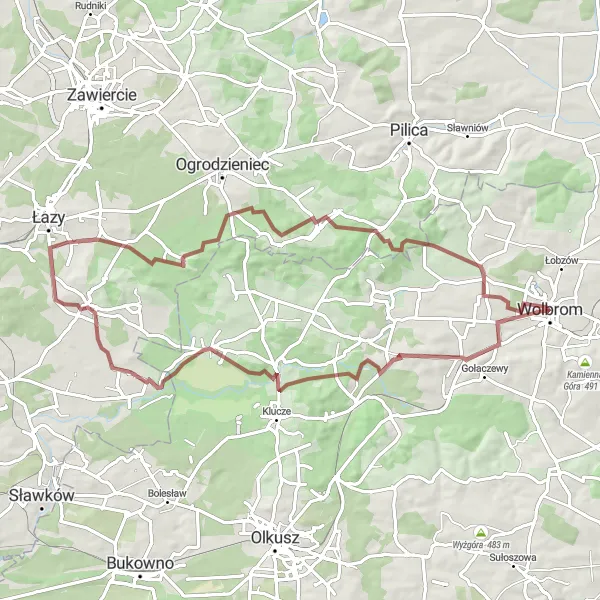 Map miniature of "Wolbrom Adventure" cycling inspiration in Małopolskie, Poland. Generated by Tarmacs.app cycling route planner