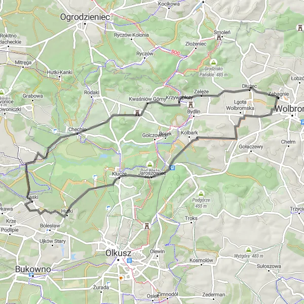Miniatura mapy "Trasa dookoła Wolbromia przez Klucze i Kwaśniów Górny" - trasy rowerowej w Małopolskie, Poland. Wygenerowane przez planer tras rowerowych Tarmacs.app