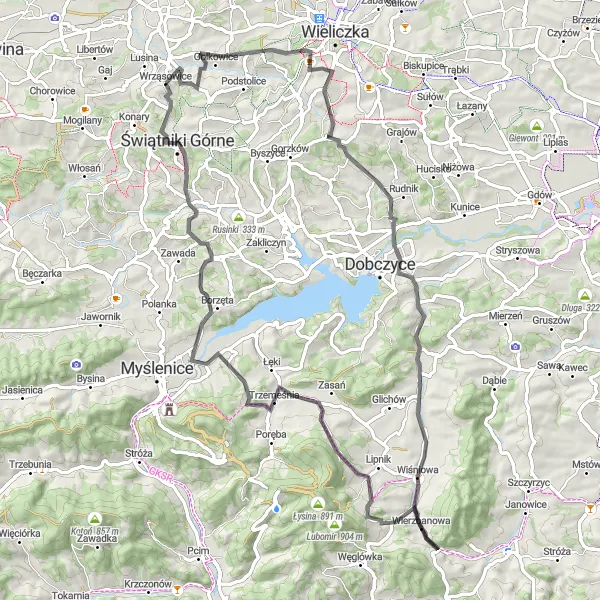 Miniatura mapy "Trasa Kobielnik - Grodzisko" - trasy rowerowej w Małopolskie, Poland. Wygenerowane przez planer tras rowerowych Tarmacs.app