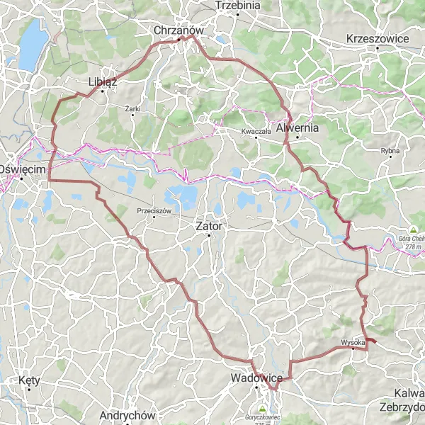 Map miniature of "Discover Wysoka and Its Surroundings" cycling inspiration in Małopolskie, Poland. Generated by Tarmacs.app cycling route planner